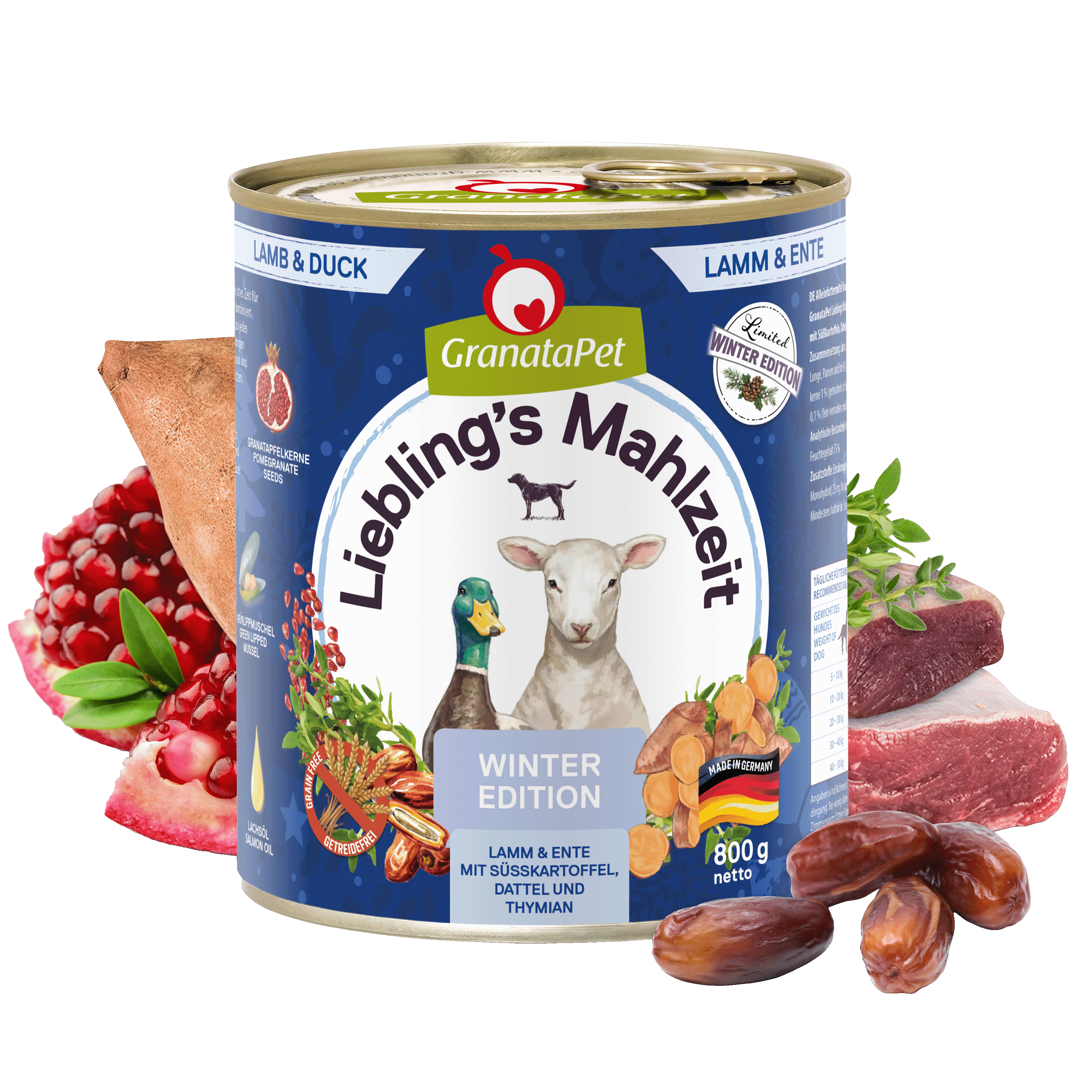 Hund Winteredition "Lamm & Ente mit Datteln, Süßkartoffeln & Thymian"